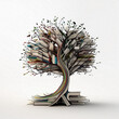 albero stilizzato fatto di foglie di libri, concetto di cultura e natura, letteratura, crescita formativa, illustrazione creata con intelligenza artificiale