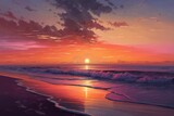 Fototapeta Niebo - sunset on the beach generative ai