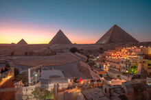 Beautiful View Of The Great Pyramids Of Giza At Sunset