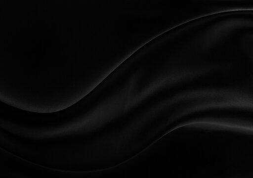 Fototapete - Black gray satin dark fabric texture luxurious shiny that is abstract silk cloth background with patterns soft waves blur beautiful.