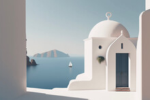 Minimal Blue And White Greek Island Mediterranean Landscape Generative AI