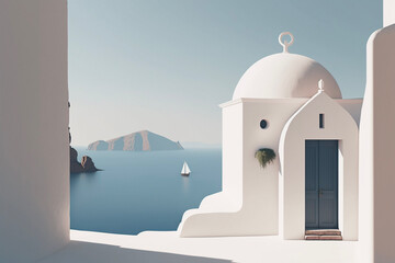minimal blue and white greek island mediterranean landscape generative ai