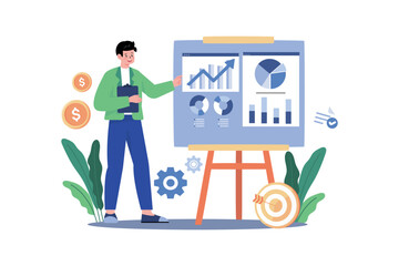 Wall Mural - Man make a business plan analysis using chart