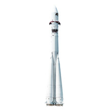 Model Rocket "Vostok" On The Background Of The Pavilion Space, Isolated On A White Background. Ion VDNH, Moscow, Russia