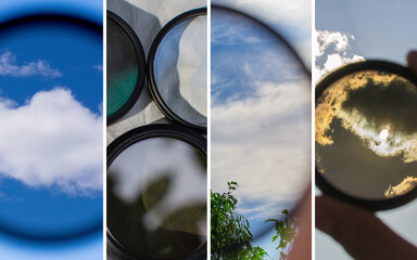 Sticker - Collage of polarizing and ND filters for the camera. Square format