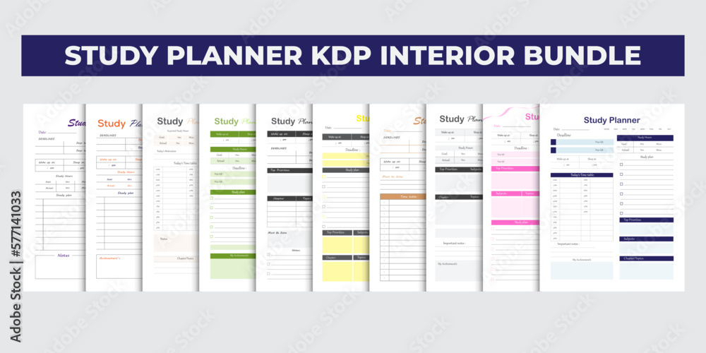 Study planner bundle, kdp interior Stock Vector | Adobe Stock