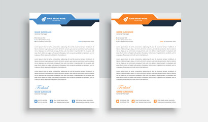 Clean and professional corporate company business letterhead template design with color variation bundle with blue, red elements and creative business stationery layout