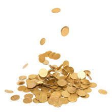 Golden Coins Money Jackpot Fall Rain In PNG Isolated On Transparent Background