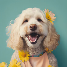 Cute Smiling Puppy Dog Portrait, Vintage Style, Generative AI
