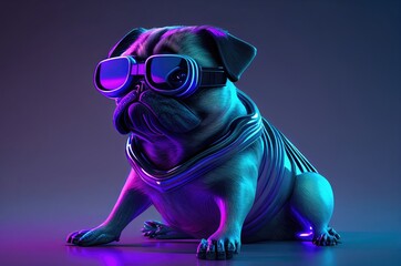 Pug Futuristic Computer Coder Generative AI