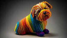 AI Generative Illustration Of A Creative Photo Of Colorful Knitted Puppy Stuffy : A 3D Delight For Dog Lovers
