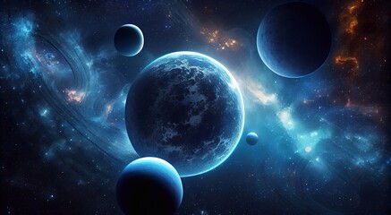 Wall Mural - Background of the universe with many stars and planets. Generative AI.