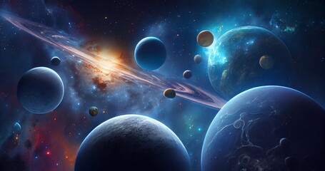 Wall Mural - Background of the universe with many stars and planets. Generative AI.