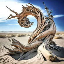 Twisted Driftwood Pieces Are Carefully Arranged, Creating An Intricate And Mesmerizing Sculpture - Generative Ai.