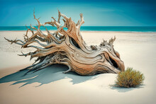 Driftwood On A Sandy Beach - Generative AI