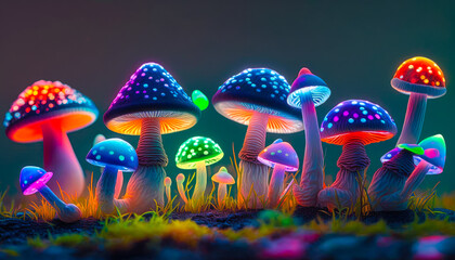 bioluminescent, psychedelic, mushrooms - generative ai