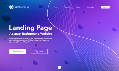 Wall Mural - Gradient abstract wave background. Landing Page. Template for websites with bubble. Modern design. Digital track equalizer. Purple shiny wave line. Curved wavy line smooth stripe. Vector style