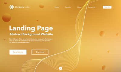Wall Mural - Gradient abstract wave background. Landing Page. Template for websites with bubble. Modern design. Digital track equalizer. Yellow shiny wave line. Curved wavy line smooth stripe. Vector style