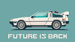 © Valeriy - Retro futuristic car against muted turquoise background with text 'FUTURE IS BACK'. Cyberpunk concept. Synthwave poster. Retro future wallpaper. Vector illustration. EPS 10.