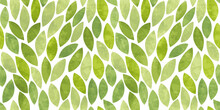 Green Leaves Seamless Vector Pattern. Watercolor Tea Leaf Background, Textured Jungle Print.