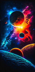 Wall Mural - Vibrant colourful abstract galaxy universe portrait wallpaper - generative AI