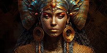 Egyptian Queen With Golden Staff And Headdress  Image  Generative AI