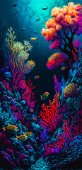 Wall Mural - Abstract vibrant colorful underwater coral fish portrait wallpaper - generative AI