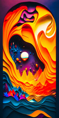 Wall Mural - Abstract vibrant colorful paperart leaves portrait wallpaper - generative AI
