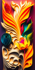 Wall Mural - Abstract vibrant colorful paperart leaves portrait wallpaper - generative AI