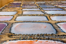 Gran Canaria, Salinas De Tenefe Salt Evaporation Ponds, Southeastern Part Of The Island, Pink Color Created By Dunaliella Salina Algae