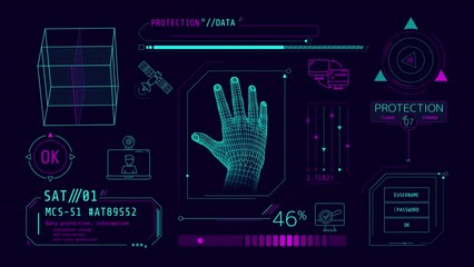 Wall Mural - animated infographics on the theme of satellite internet and data protection.