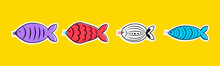 Stickers For French April Fool's Day. Poisson D'avril. . Vector Illustration