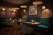 Restaurant interior design with cozy seating and soft lighting