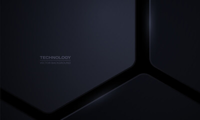 Wall Mural - black 3d hexagon abstract technology background. dark gray three-dimensional honeycomb texture. vect