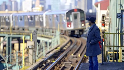 Wall Mural - Train arriving at a subway station in New York - travel photography