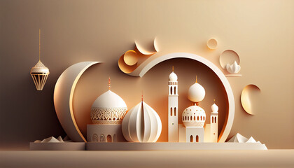 Sticker - 3D Eid Mubarak Design. Banner for islamic banner festivity like eid al adha, fitr, ramadhan, etc. Theme for ramadan or islamic festivity.