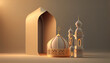 ramadan kareem background with mosque and lanterns. 3d illustration