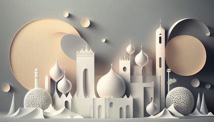 Wall Mural - ramadan kareem background with mosque and lanterns. 3d illustration