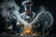 © VicenSanh - Show cooking, isolated illustration,  food, cuisine, chef, kitchen, master, generative ai