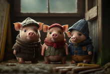 The Story Of The Three Little Pigs, Illustration The Three Pigs,cute, Generative Ai