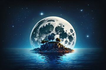 Wall Mural - stars and a full moon over the water. generative ai