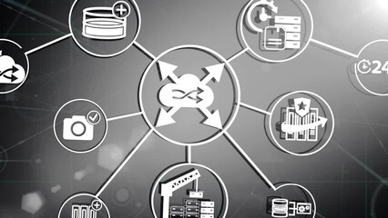 Wall Mural - animation of network of connections with icons on grey background