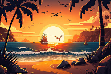 Wall Mural - Sunset at the seashore. Generative AI