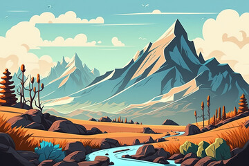 Wall Mural - a scene of mountains and a clear sky. Generative AI