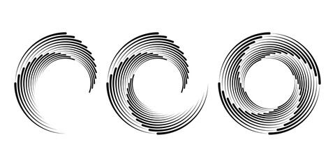 Wall Mural - Set of speed lines in spiral form. Segmented circle. Geometric art. Circular shape. Trendy design element for vector dotted frame, round logo, tattoo, sign, symbol, web pages, print