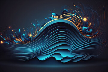 Wall Mural - futuristic technology in abstract background of a blue wave in cyberspace. Generative AI