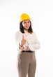 © Odua Images - a female architect with hardhat standing with thumb up on isolated background