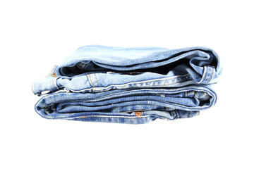 Wall Mural - Blue jeans old condition folded isolated on white background.