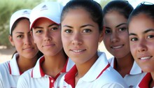 Group Of Diverse And Empowered Hispanic Youth Female High School Students Working Together In Golf : Power Of Collaboration In Clubs, Sports Teams (generative AI)
