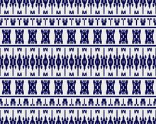 Tribal Seamless Pattern Vector In Blue White Colors. Print With Thai Tribe Border Motifs. Ethic Texture. Background For Cloth, Fabric, Wallpaper, Curtain, Carpet, Wrapping Paper And Card Template.